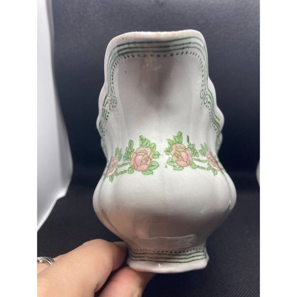 Antique Ridgways England Green Royalist Semi Porcelain Rose Pattern Gravy Boat - Picture 5 of 7